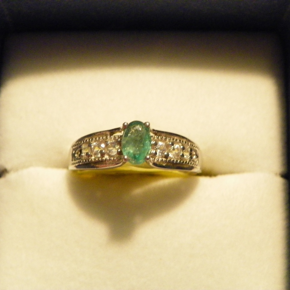AA Premium Brazilian Emerald & White Zircon ring